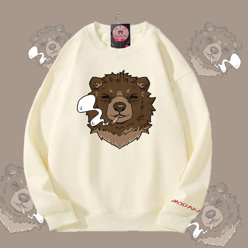 MODAKAWA スモーキングベア グラフィック ユニセックス スウェットシャツ - Beige - 5XL - image 2