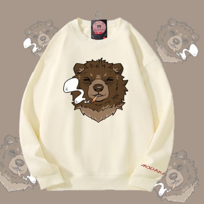 MODAKAWA スモーキングベア グラフィック ユニセックス スウェットシャツ - Beige - 5XL - image 2