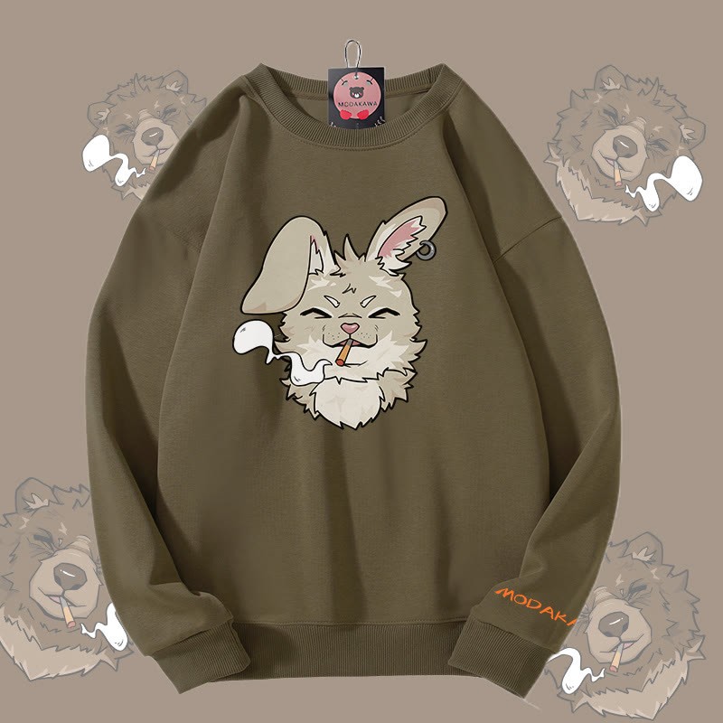 MODAKAWA スモーキングバニー グラフィック ユニセックス スウェットシャツ - Khaki - 5XL - image 2