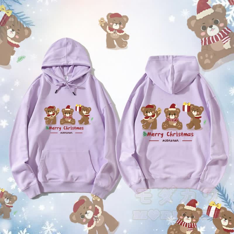 MODAKAWA スリークリスマスベア グラフィック ストリートウェア プルオーバー パーカー - 紫 - 5XL - image 2