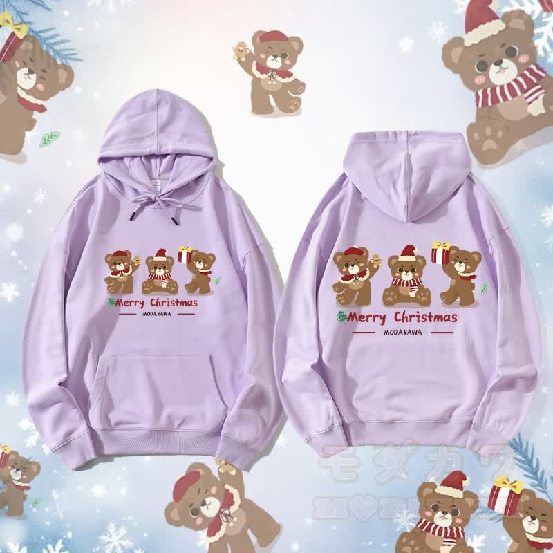 MODAKAWA スリークリスマスベア グラフィック ストリートウェア プルオーバー パーカー - 紫 - 5XL - image 2