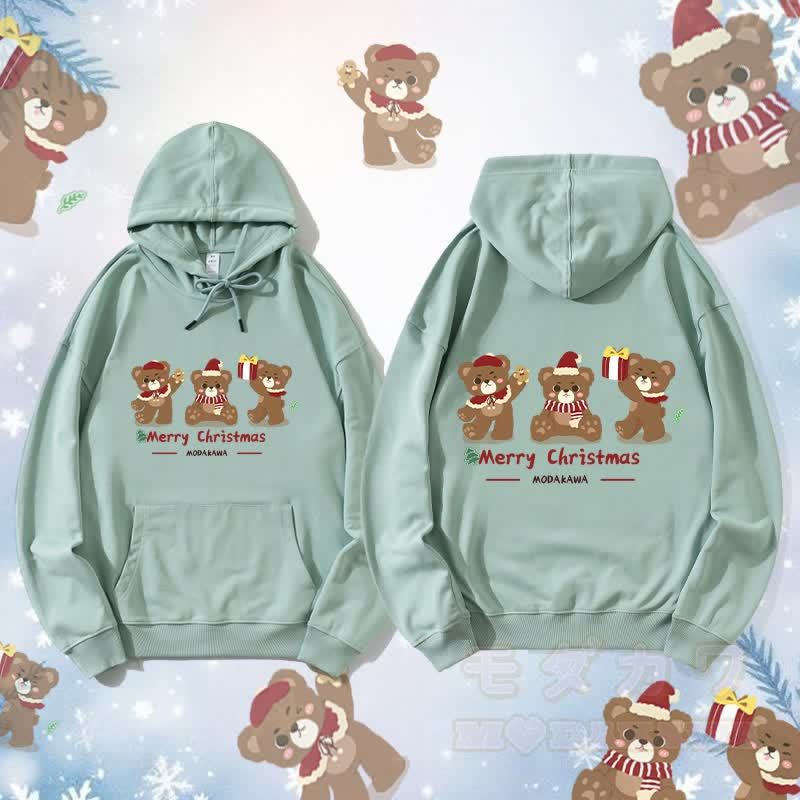 MODAKAWA スリークリスマスベア グラフィック ストリートウェア プルオーバー パーカー - 緑 - 5XL - image 1