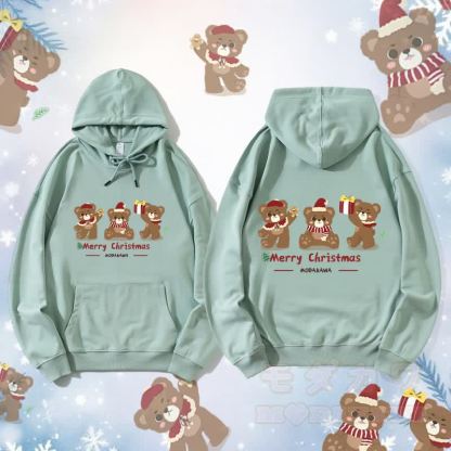 MODAKAWA スリークリスマスベア グラフィック ストリートウェア プルオーバー パーカー - 緑 - 5XL - image 1