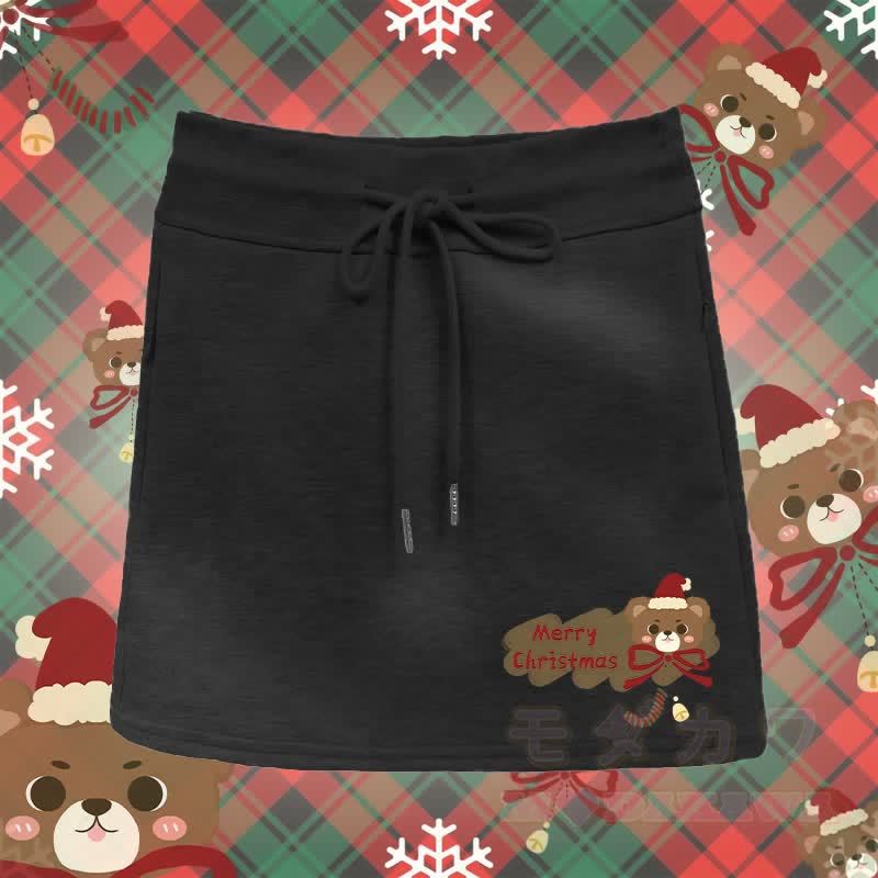 MODAKAWA クリスマスベアグラフィックAラインスカート - 黒 - 2XL - image 1