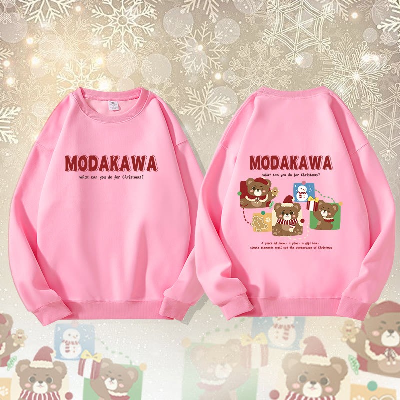 MODAKAWA クリスマスベア スノーマン グラフィック ユニセックス スウェットシャツ - Pink - 5XL - image 3