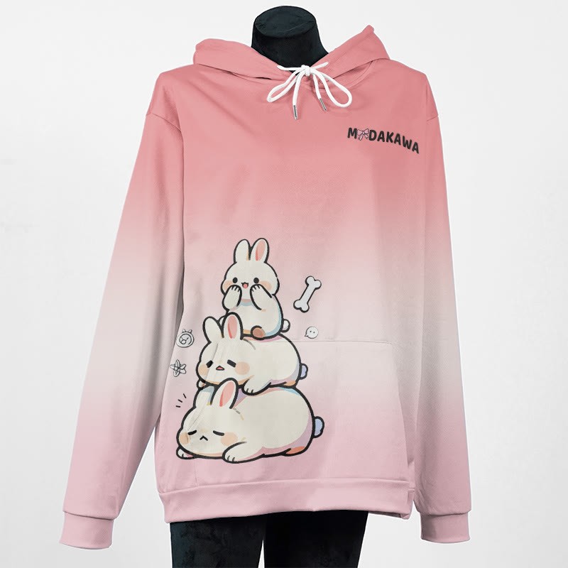 MODAKAWA グラデーション プレイフル バニー グラフィック プルオーバー パーカー - Pink - 5XL - image 2