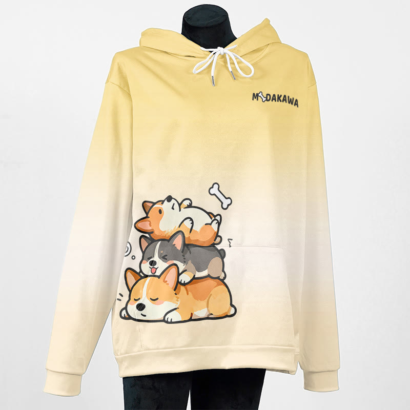 MODAKAWA グラデーションスリーピングパピーグラフィックプルオーバーパーカー - Yellow B - 5XL - image 2