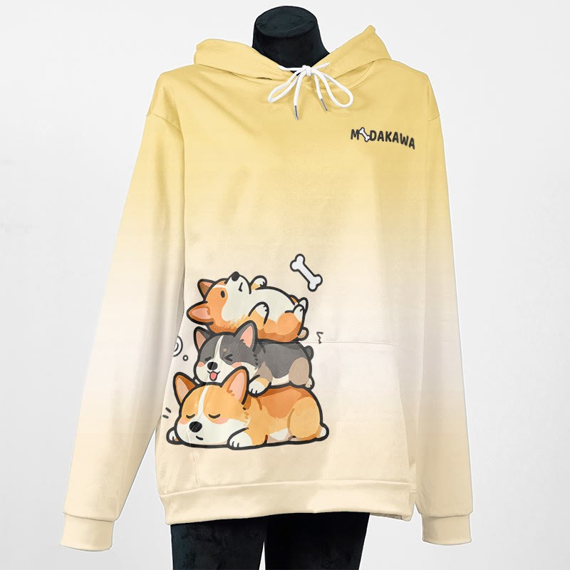 MODAKAWA グラデーションスリーピングパピーグラフィックプルオーバーパーカー - Yellow B - 5XL - image 2