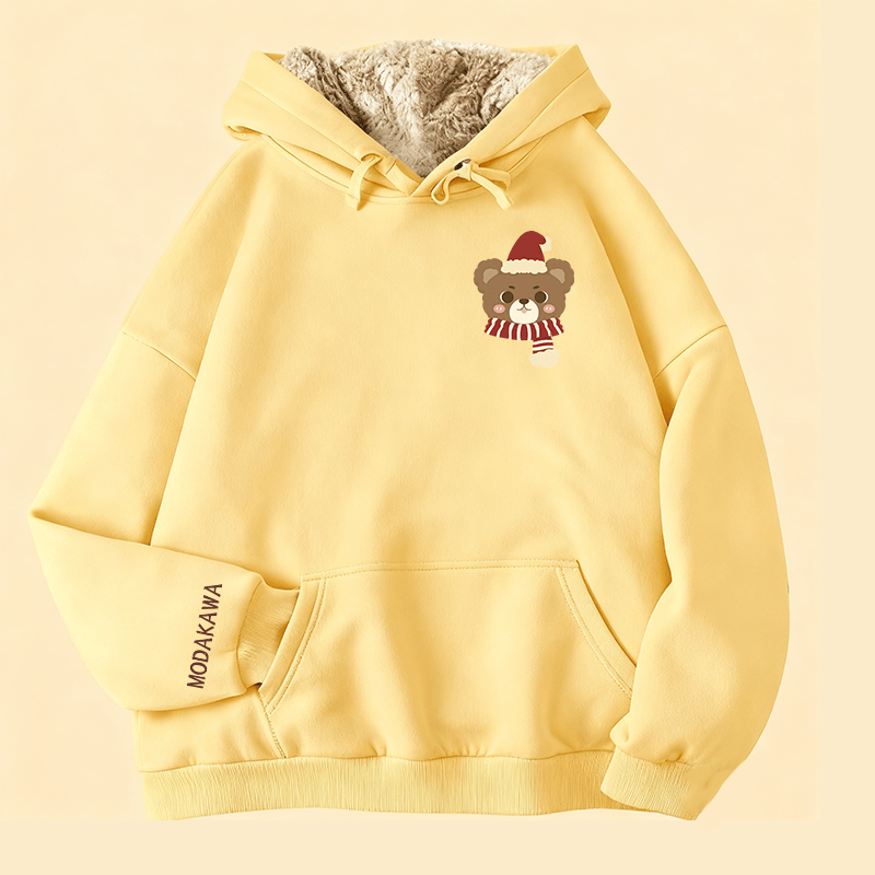 MODAKAWA クリスマススカーフ ベアグラフィック 厚手フリース裏地冬パーカー - Yellow - 2XL - image 1