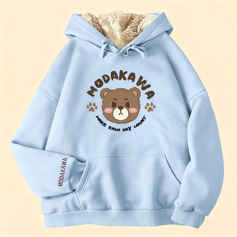 MODAKAWA かわいいクマのグラフィック 厚手裏起毛冬パーカー - Blue - 2XL - image 1