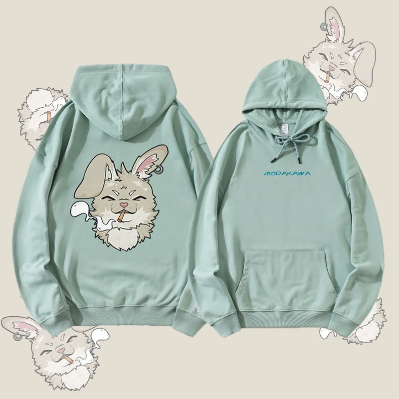 MODAKAWA スモーキングバニー グラフィック ストリートウェア プルオーバー パーカー - Green - 5XL - image 1