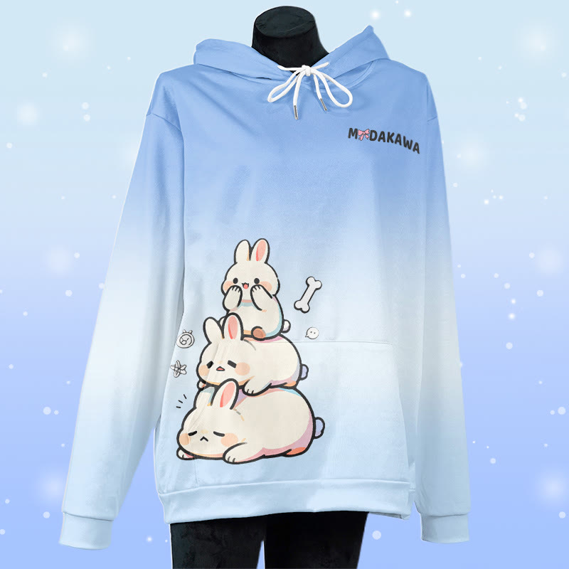 MODAKAWA グラデーション プレイフル バニー グラフィック プルオーバー パーカー - Blue - 5XL - image 1