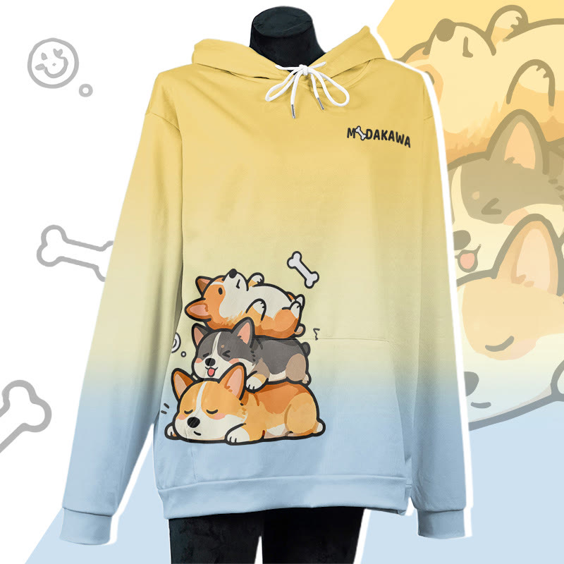 MODAKAWA グラデーションスリーピングパピーグラフィックプルオーバーパーカー - Yellow A - 5XL - image 1