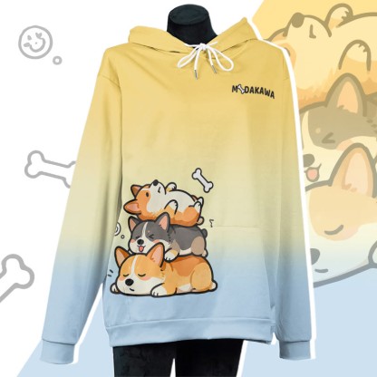 MODAKAWA グラデーションスリーピングパピーグラフィックプルオーバーパーカー - Yellow A - 5XL - image 1