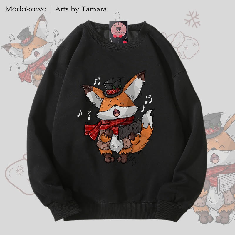 MODAKAWA X Arts by Tamara Singing Fox クリスマス グラフィック ユニセックス スウェットシャツ - Black - 5XL - image 2