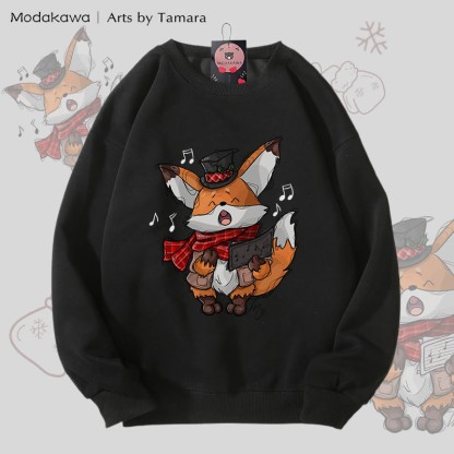 MODAKAWA X Arts by Tamara Singing Fox クリスマス グラフィック ユニセックス スウェットシャツ - Black - 5XL - image 2
