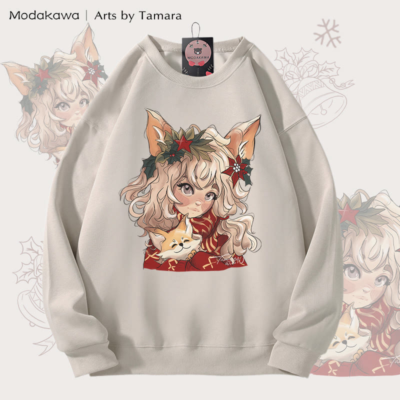 MODAKAWA X Arts by Tamara Fox ガールズ クリスマス グラフィック ユニセックス スウェットシャツ - Light Beige - 5XL - image 2
