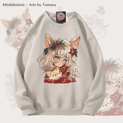 MODAKAWA X Arts by Tamara Fox ガールズ クリスマス グラフィック ユニセックス スウェットシャツ - Light Beige - 5XL - image 2
