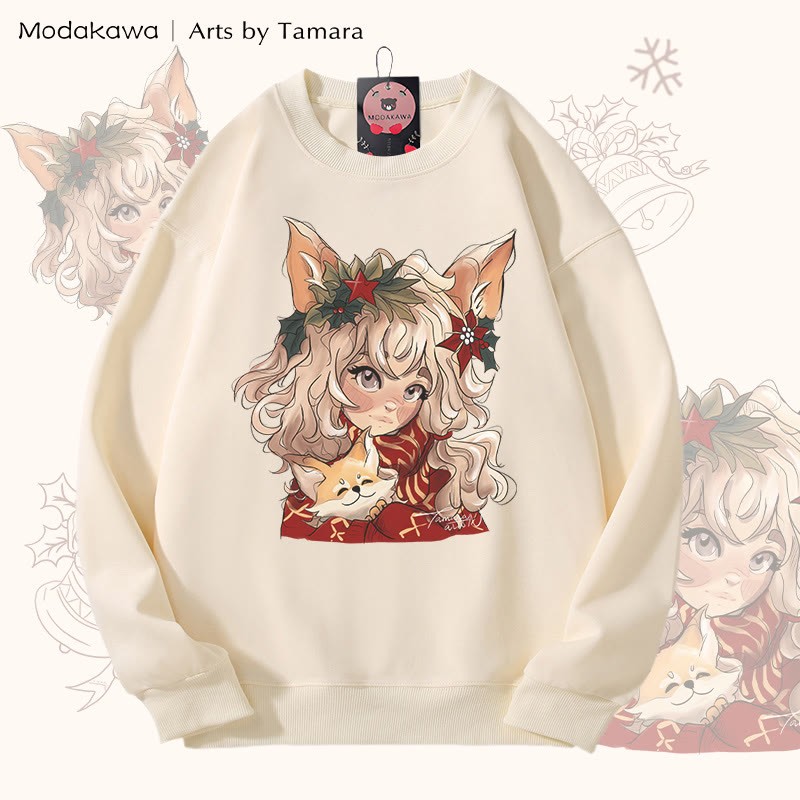MODAKAWA X Arts by Tamara Fox ガールズ クリスマス グラフィック ユニセックス スウェットシャツ - Beige - 5XL - image 1