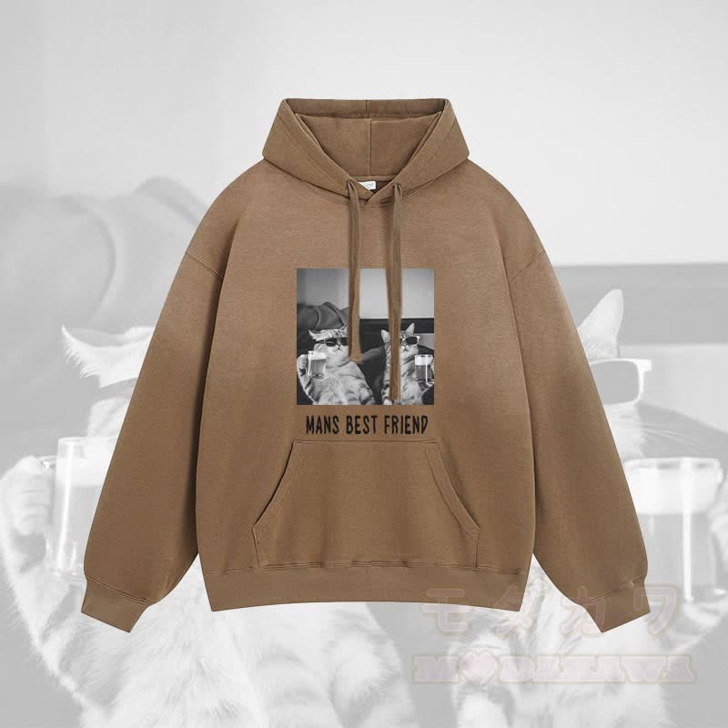MANS BEST FRIEND ワインを飲む猫のグラフィックグラデーションストリートウェアパーカー - 茶色 - 2XL - image 3