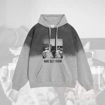 MANS BEST FRIEND ワインを飲む猫のグラフィックグラデーションストリートウェアパーカー - グレー - 2XL - image 1