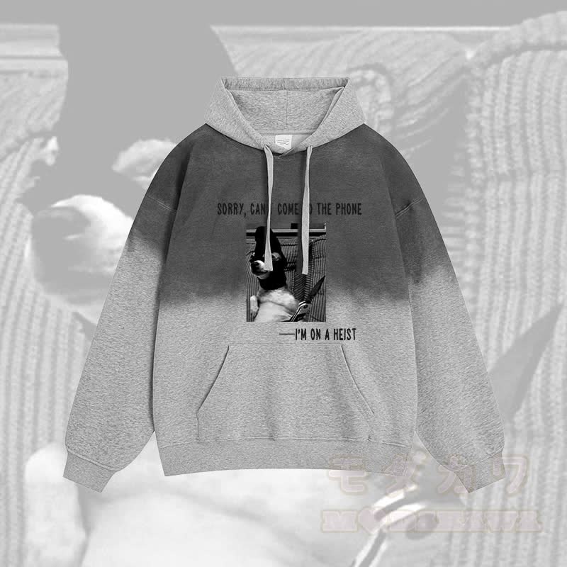 すみません、電話に出られません。強盗中なんです。Mのグラフィック グラデーション ストリートウェア パーカー - グレー - 2XL - image 2