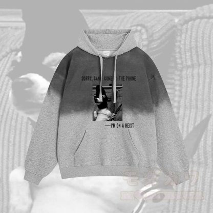 すみません、電話に出られません。強盗中なんです。Mのグラフィック グラデーション ストリートウェア パーカー - グレー - 2XL - image 2