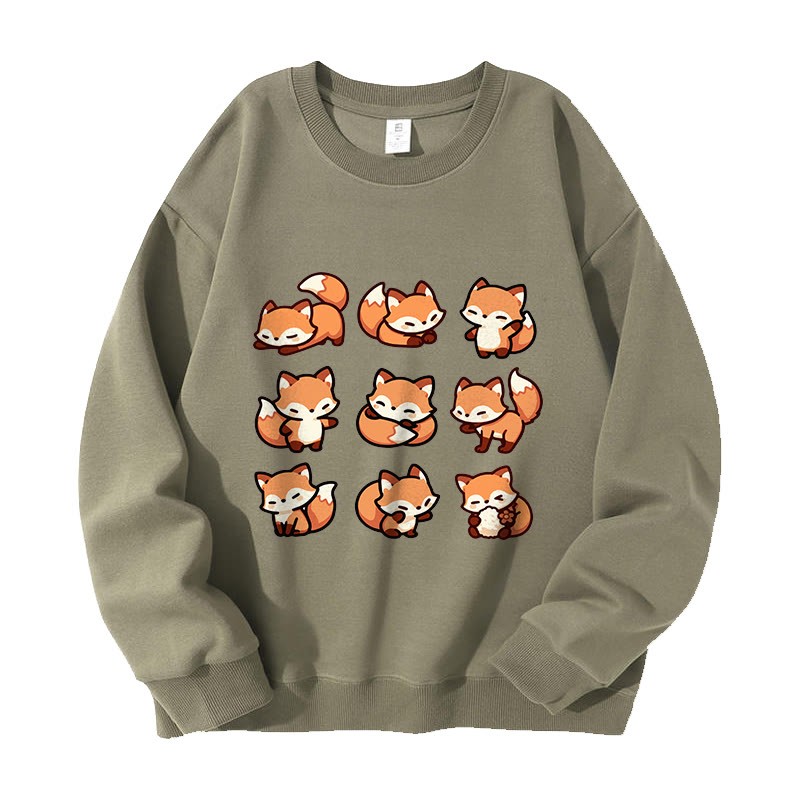 MODAKAWA フォックスグラフィック ユニセックス スウェットシャツ - Light Khaki - 5XL - image 1