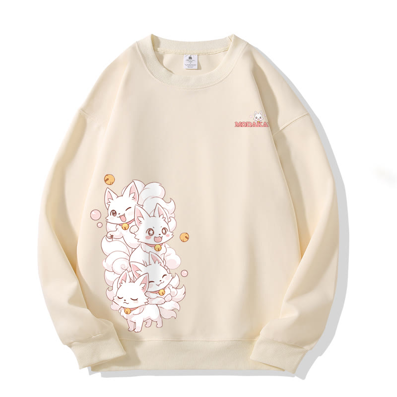 MODAKAWA 陽気な九尾の狐グラフィック ユニセックス スウェットシャツ - Beige - 5XL - image 1