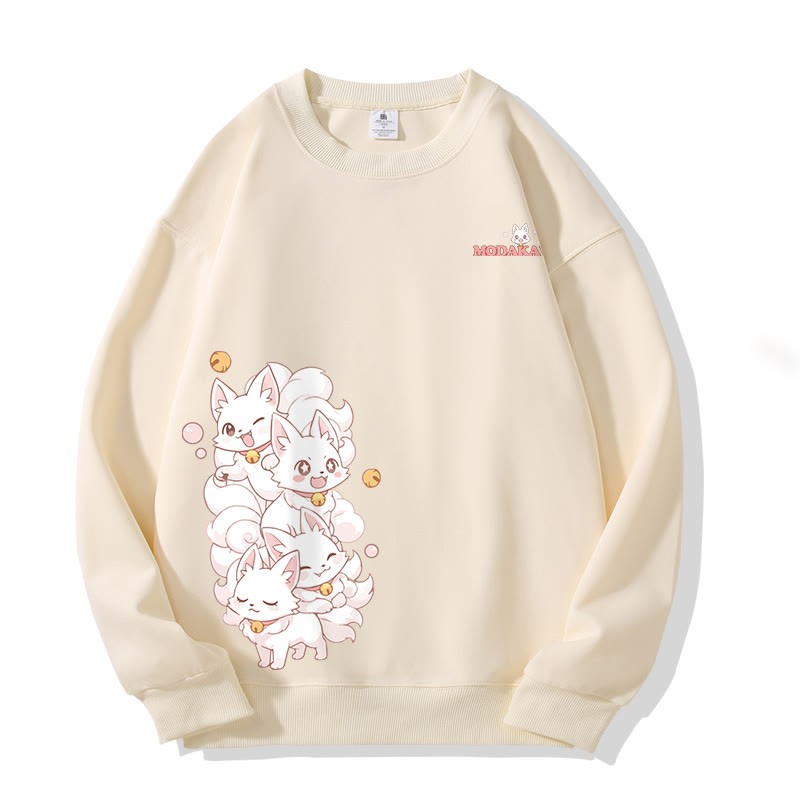 MODAKAWA 陽気な九尾の狐グラフィック ユニセックス スウェットシャツ - Beige - 5XL - image 1