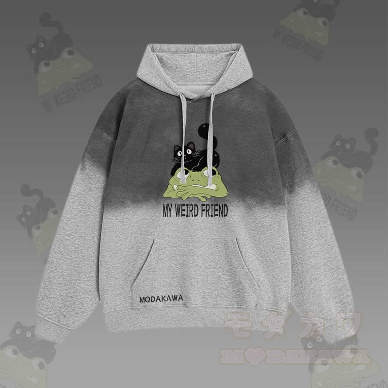 MY WEIRD FRIEND ブラックキャットフロッググラフィックグラデーションストリートウェアパーカー - グレー - 2XL - image 2