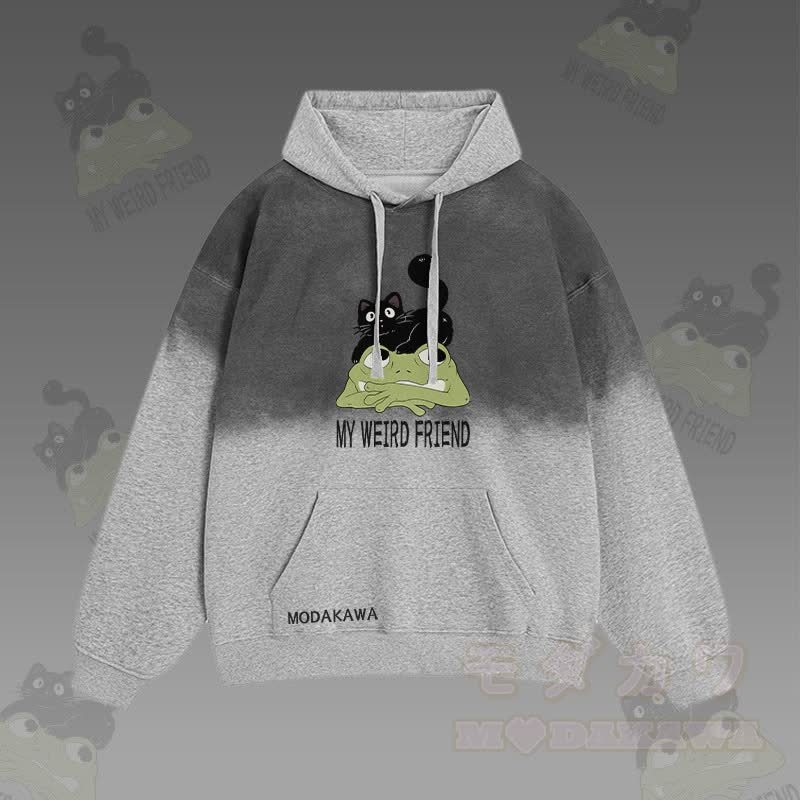 MY WEIRD FRIEND ブラックキャットフロッググラフィックグラデーションストリートウェアパーカー - グレー - 2XL - image 2