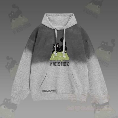 MY WEIRD FRIEND ブラックキャットフロッググラフィックグラデーションストリートウェアパーカー - グレー - 2XL - image 2