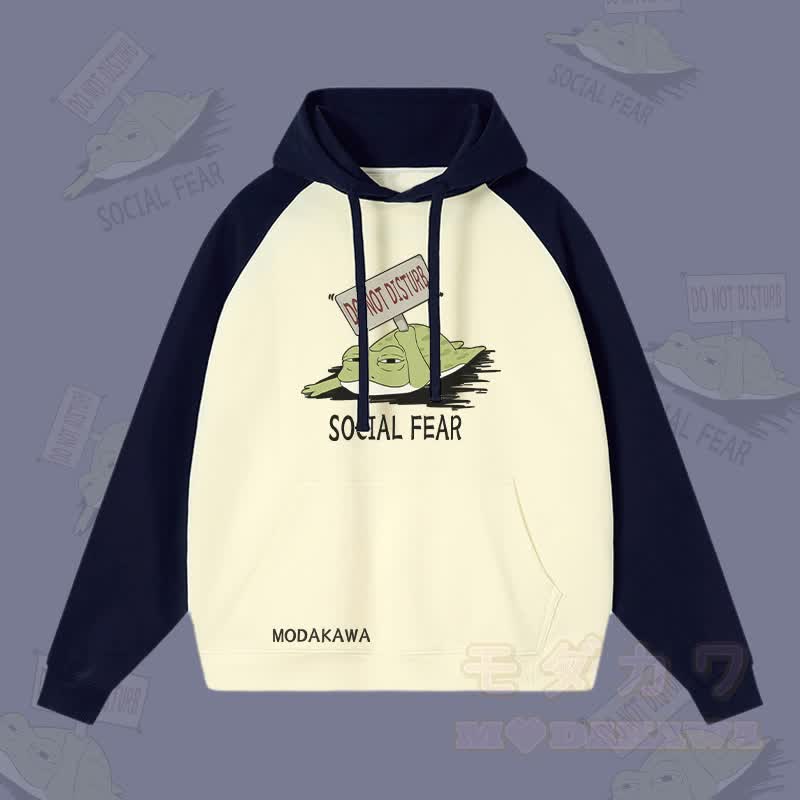 DO NOT DISTURB SOCIAL FEAR カエルグラフィック ストリートウェアカラーブロック パーカー - パープリッシュブルー＆アプリコット - 3XL - image 2