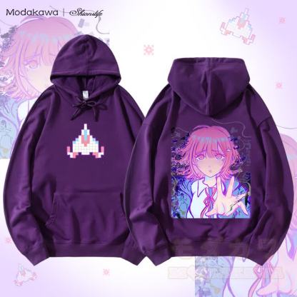 MODAKAWA X Shionslife 七海千秋 グラフィック ストリートウェア プルオーバー パーカー - ダークパープル - 5XL - image 1