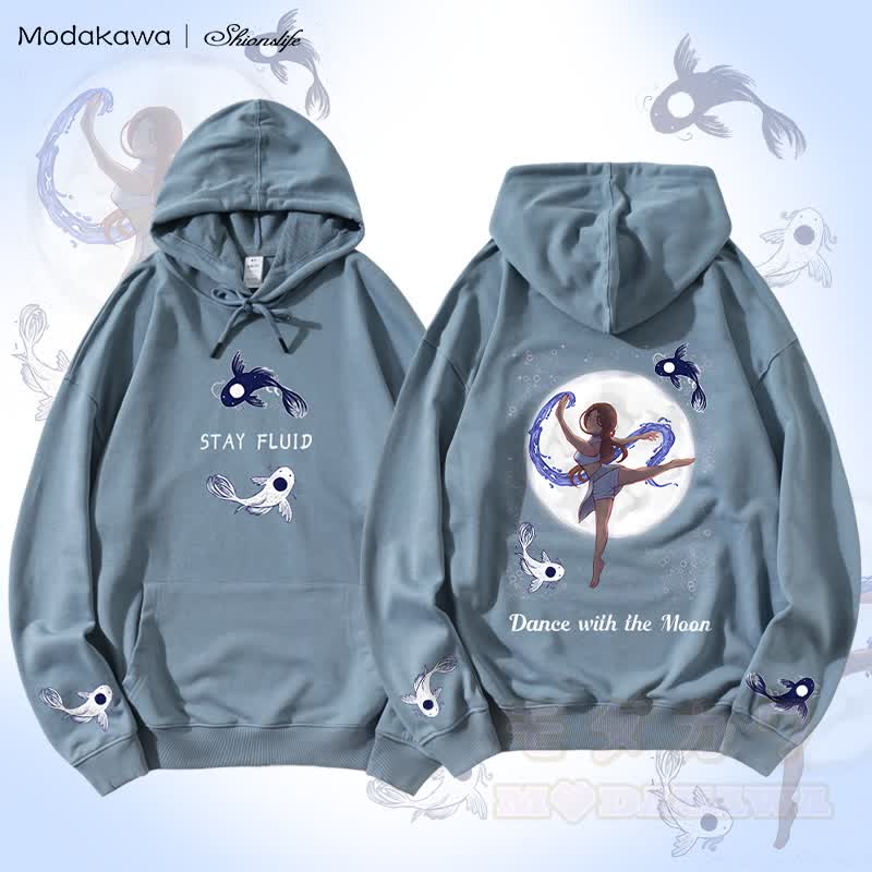 MODAKAWA X Shionslife Katara Water Bending グラフィック ストリートウェア プルオーバー パーカー - ダスティブルー - 5XL - image 2
