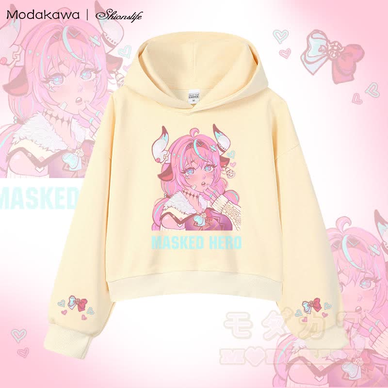 MODAKAWA X Shionslife MASKED HERO グラフィック クロップド綿パーカー - アプリコット - 3XL - image 1