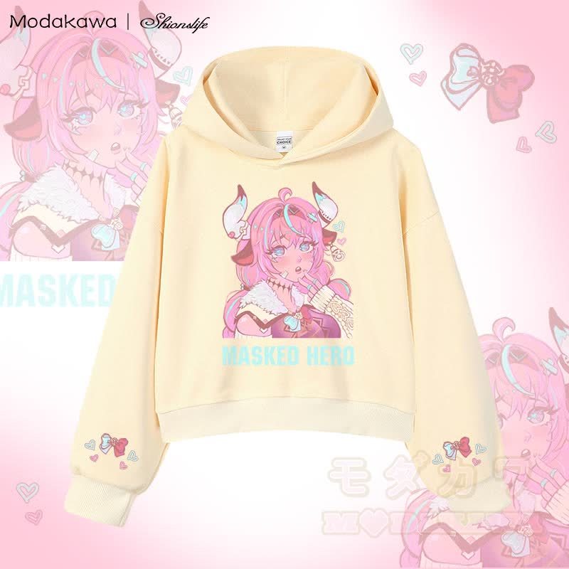 MODAKAWA X Shionslife MASKED HERO グラフィック クロップド綿パーカー - アプリコット - 3XL - image 1