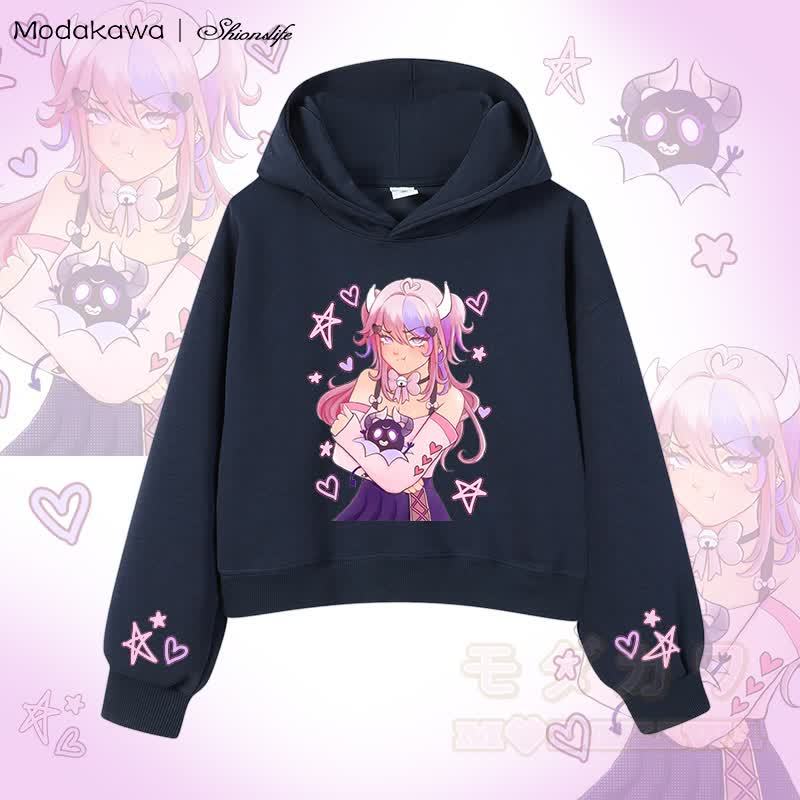 MODAKAWA X Shionslife アイアンマウス＆ブビ グラフィック クロップド綿パーカー - 紫がかった青 - 3XL - image 1