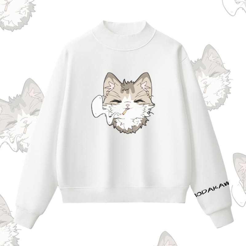 MODAKAWA スモーキングキャットグラフィック 裏起毛スウェットシャツ - White - L - image 3