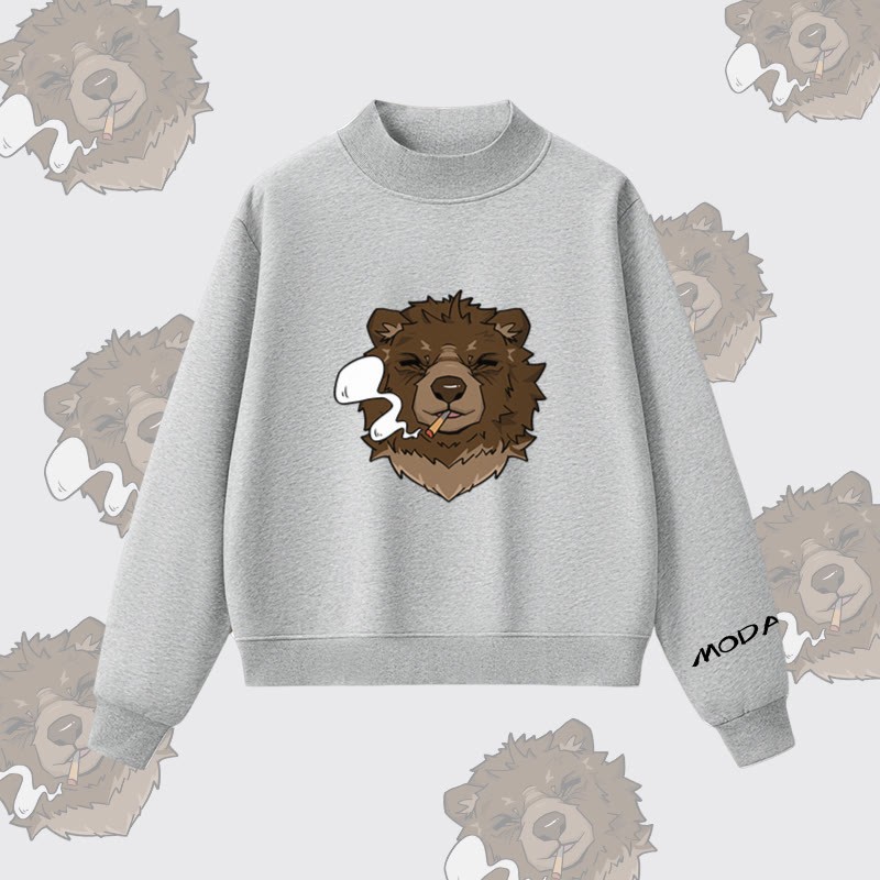 MODAKAWA スモーキングベア グラフィック 裏起毛スウェットシャツ - Grey - L - image 6