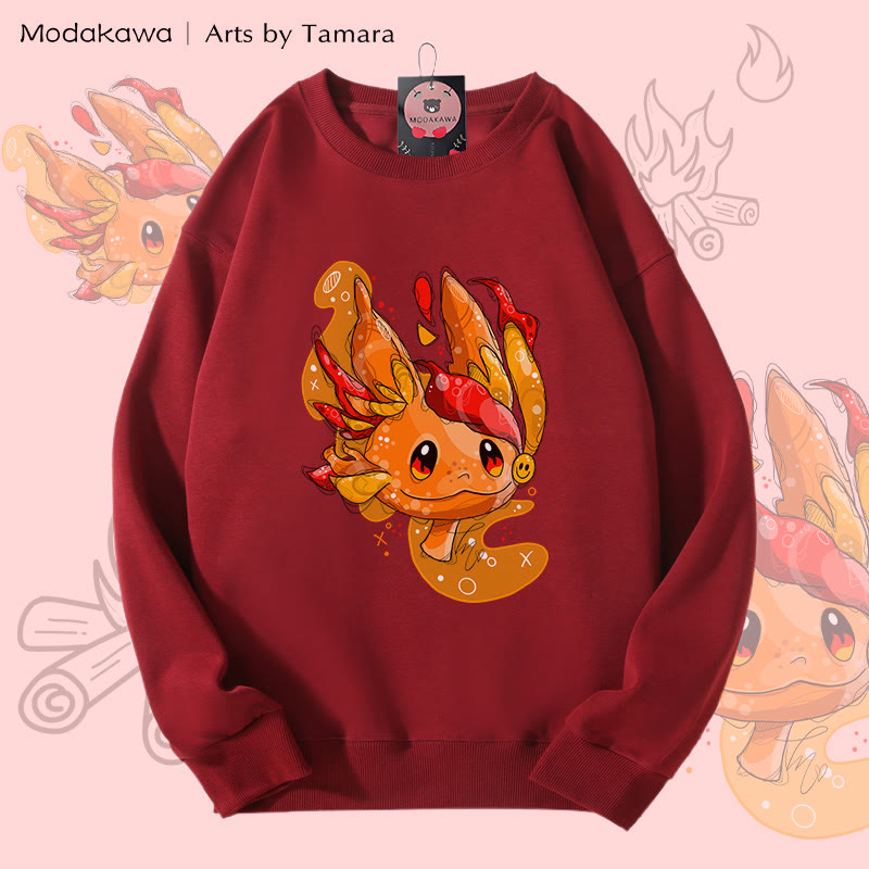 MODAKAWA X Arts by Tamara ファイアークリーチャー グラフィック ユニセックス スウェットシャツ - Wine Red - 5XL - image 1