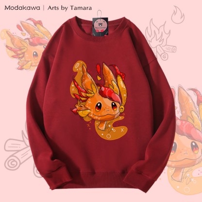 MODAKAWA X Arts by Tamara ファイアークリーチャー グラフィック ユニセックス スウェットシャツ - Wine Red - 5XL - image 1