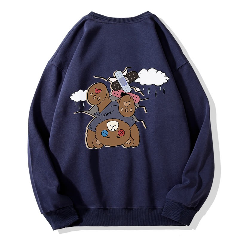 MODAKAWA I WAS EMO 逆さまクマ グラフィック ユニセックス スウェットシャツ - Purplish Blue - 5XL - image 2