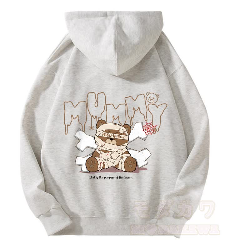 MODAKAWA マミーベア グラフィック フリース 裏地 ジップアップ パーカー スウェットシャツ - ライトグレー - 5XL - image 2