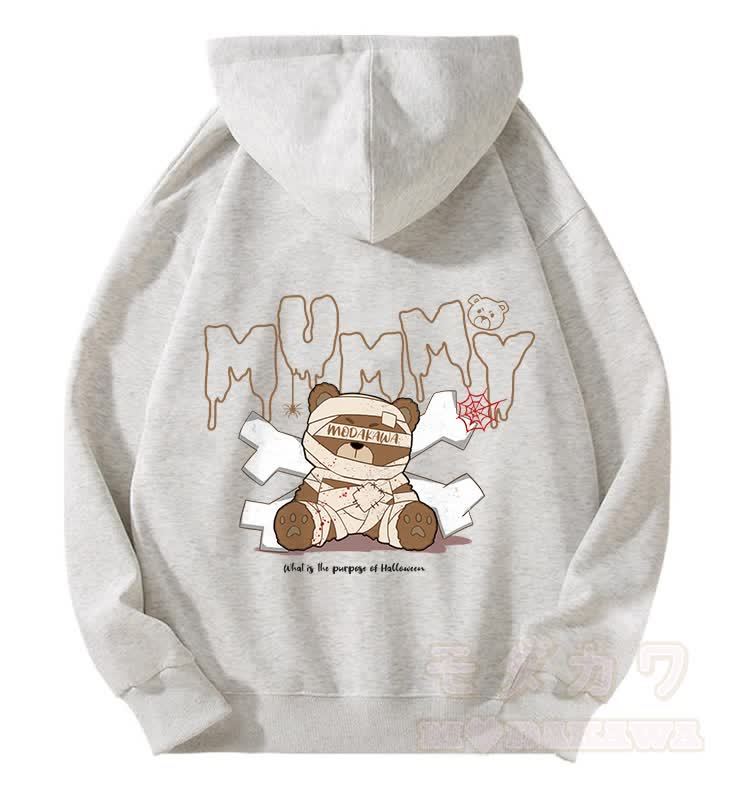 MODAKAWA マミーベア グラフィック フリース 裏地 ジップアップ パーカー スウェットシャツ - ライトグレー - 5XL - image 2