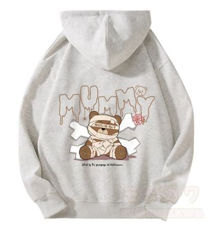 MODAKAWA マミーベア グラフィック フリース 裏地 ジップアップ パーカー スウェットシャツ - ライトグレー - 5XL - image 2