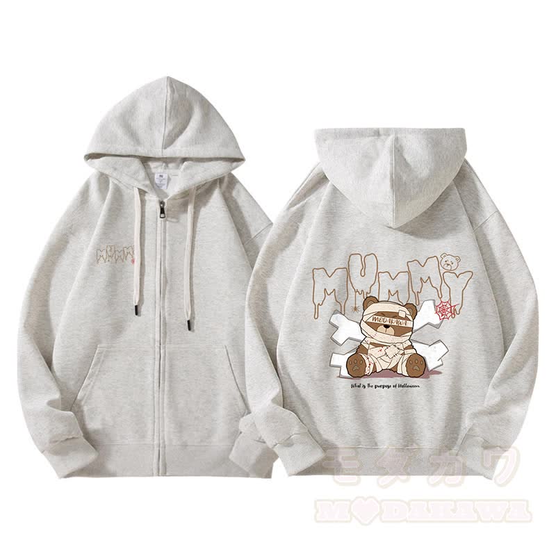 MODAKAWA マミーベア グラフィック フリース 裏地 ジップアップ パーカー スウェットシャツ - image 1