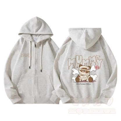 MODAKAWA マミーベア グラフィック フリース 裏地 ジップアップ パーカー スウェットシャツ - image 1