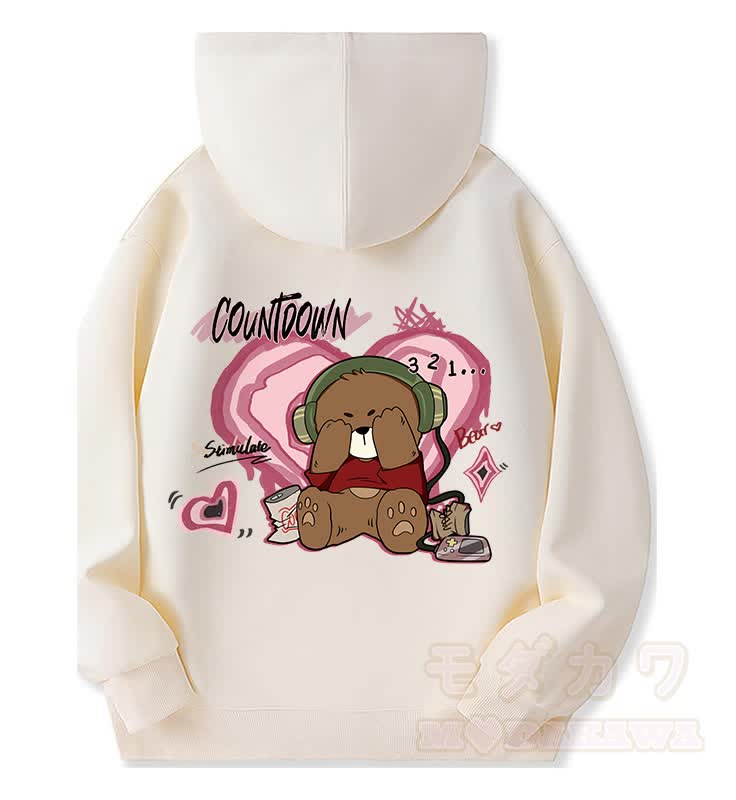 MODAKAWA COUNTDOWN カバーアイズベアグラフィック 裏起毛 ジップアップ パーカー スウェットシャツ - ベージュ - 5XL - image 2